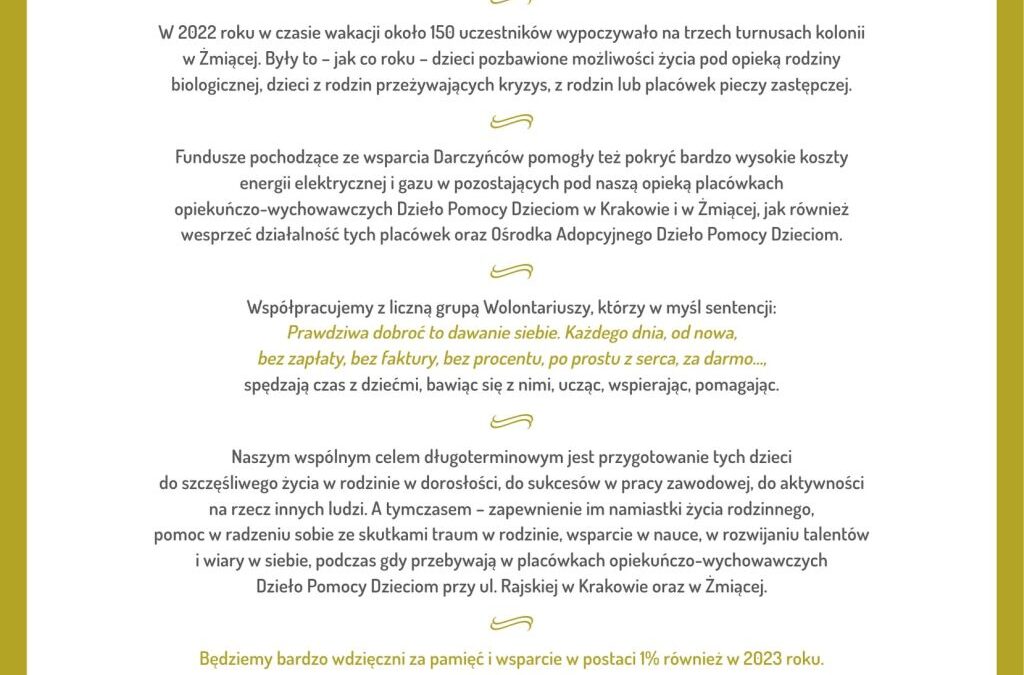 Serdecznie dziękujemy za wpłaty 1%